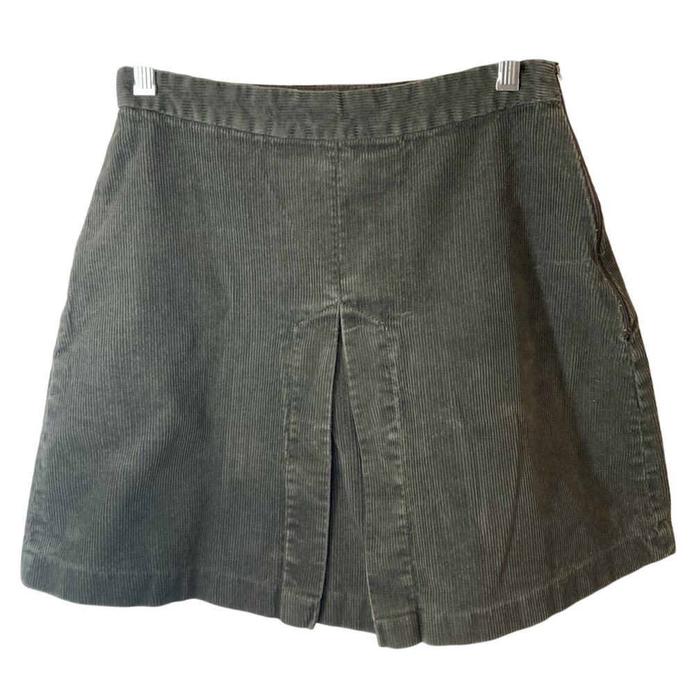 Zara Basic Cottage Fall Twee Army Green Corduroy Rib Front Slit Mini Skirt Small